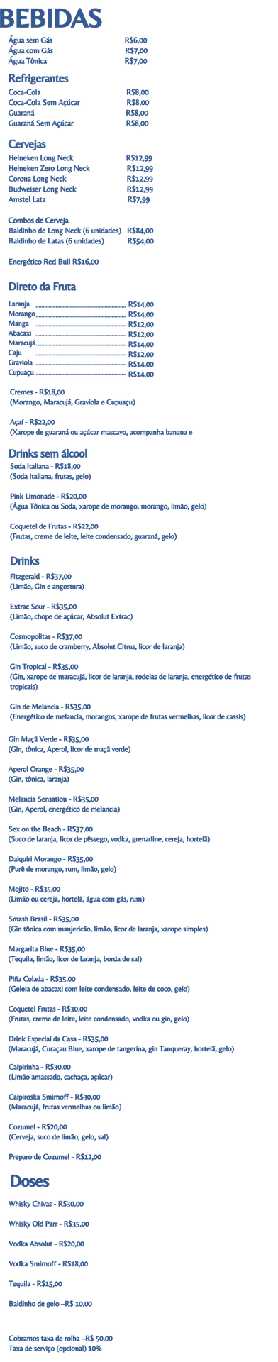 Cardapio bebidas